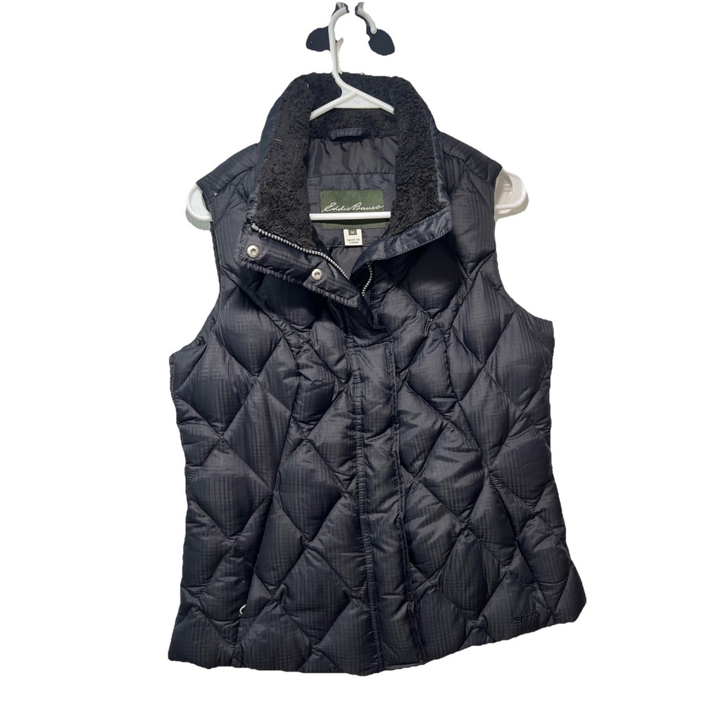 Eddie Bauer Vest Womens Med EB650 Black Goose Down Quilted Puffer Zip Pockets